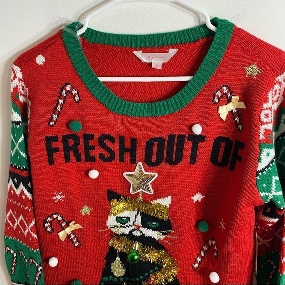 Ugly Christmas Sweater NEW Large Cat Red Green Fresh Out of Falalas Red Green - Picture 3 of 8